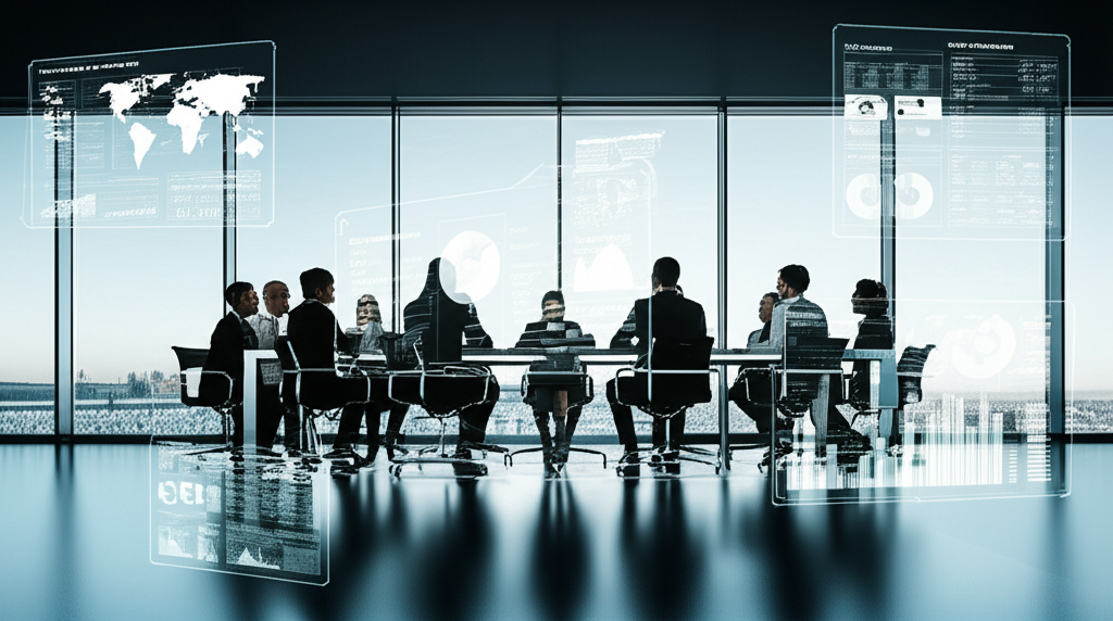 Grid of 9 initial design concepts showing different work environments with futuristic projections