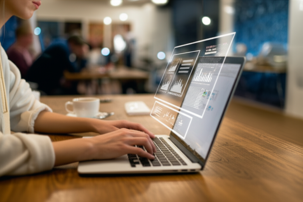 Grid of 9 initial design concepts showing different work environments with futuristic projections