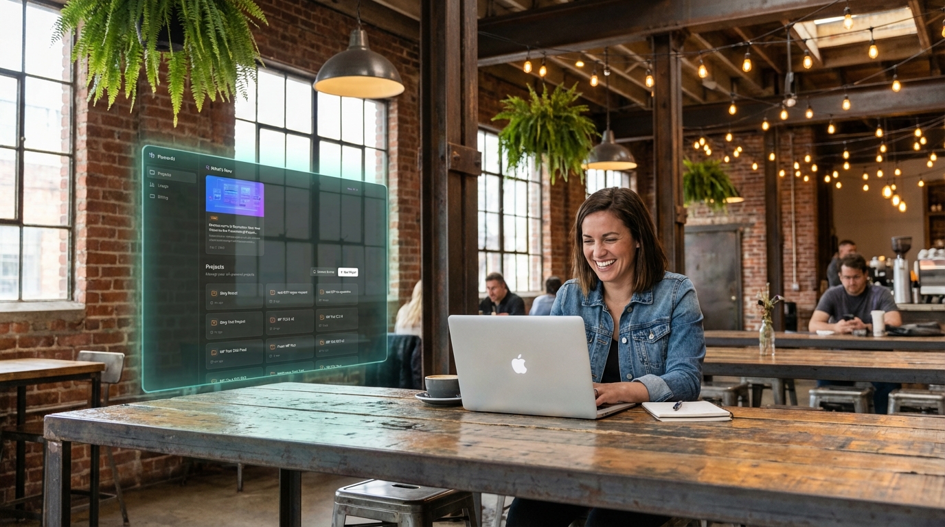 Industrial cafe with dashboard hologram